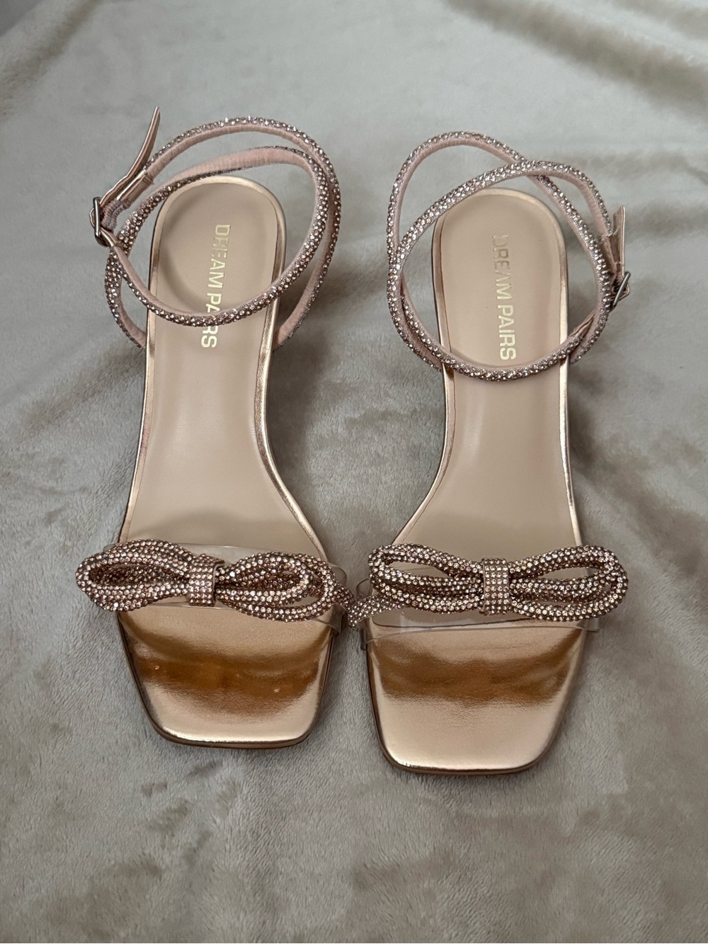 Dream Pairs Rose Gold Embellished Bow Ankle-Strap Heels